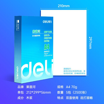 得力（deli） A4  复印纸 莱茵河 双面打印